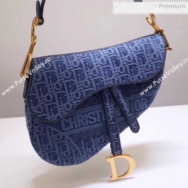 Dior Saddle Medium Bag in Embroidered Oblique Canvas Blue 2019 (BINF-9102409)