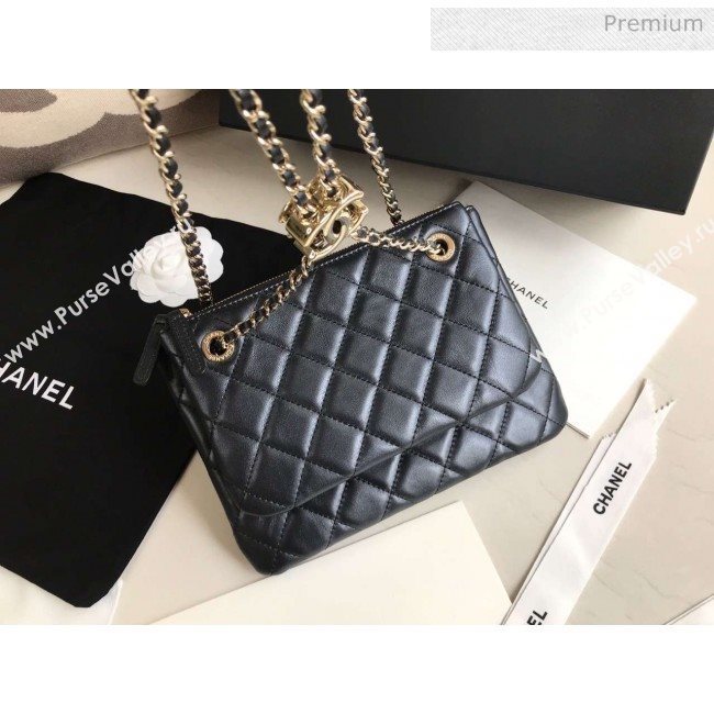 Chanel Quilted Shiny Lambskin Double Clutch with Chain AP1073 Black 2019 (XING-0010206)