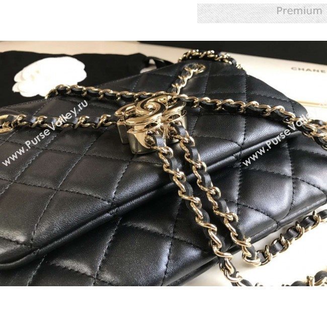 Chanel Quilted Shiny Lambskin Double Clutch with Chain AP1073 Black 2019 (XING-0010206)