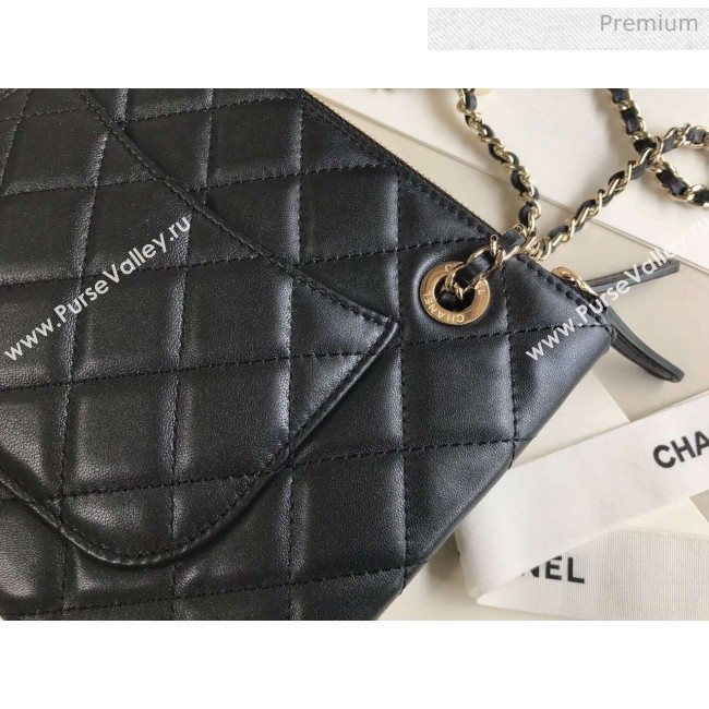 Chanel Quilted Shiny Lambskin Double Clutch with Chain AP1073 Black 2019 (XING-0010206)