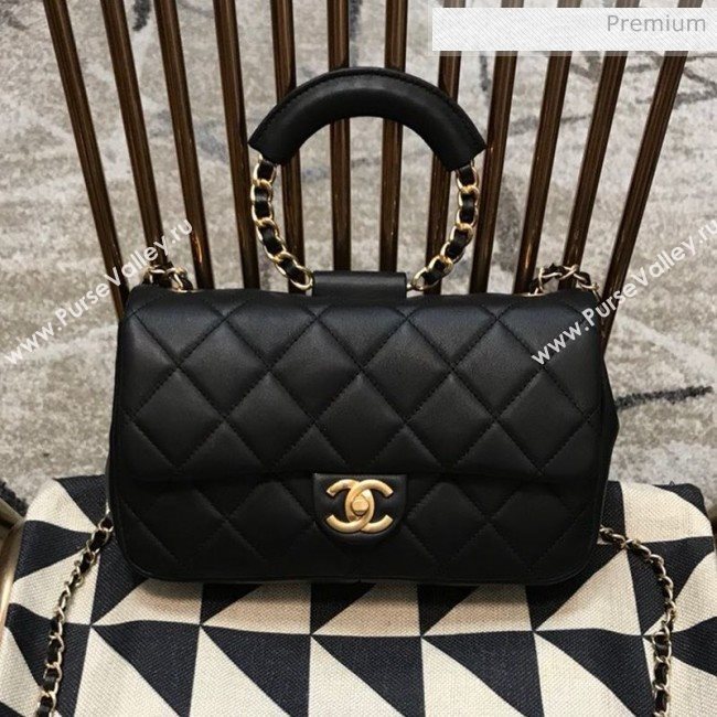 Chanel Quilted Lambskin Medium Flap Bag with Ring Top Handle AS1358 Black 2020 (JDH-9120207)