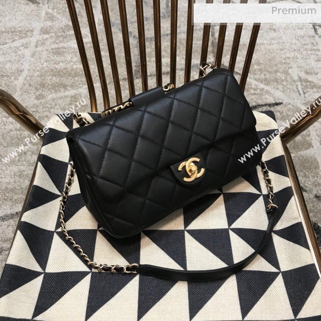 Chanel Quilted Lambskin Medium Flap Bag with Ring Top Handle AS1358 Black 2020 (JDH-9120207)