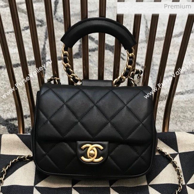 Chanel Quilted Lambskin Small Flap Bag with Ring Top Handle AS1357 Black 2020 (JDH-9120210)