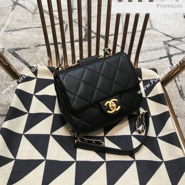 Chanel Quilted Lambskin Small Flap Bag with Ring Top Handle AS1357 Black 2020 (JDH-9120210)