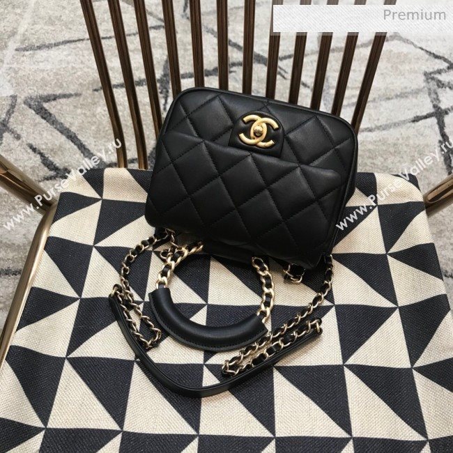 Chanel Quilted Lambskin Small Flap Bag with Ring Top Handle AS1357 Black 2020 (JDH-9120210)