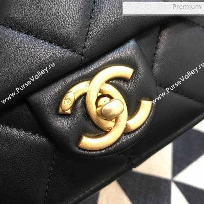 Chanel Quilted Lambskin Small Flap Bag with Ring Top Handle AS1357 Black 2020 (JDH-9120210)