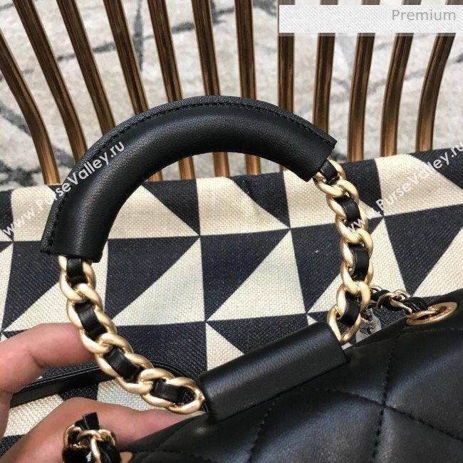 Chanel Quilted Lambskin Small Flap Bag with Ring Top Handle AS1357 Black 2020 (JDH-9120210)