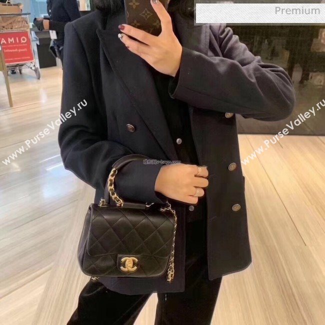 Chanel Quilted Lambskin Small Flap Bag with Ring Top Handle AS1357 Black 2020 (JDH-9120210)