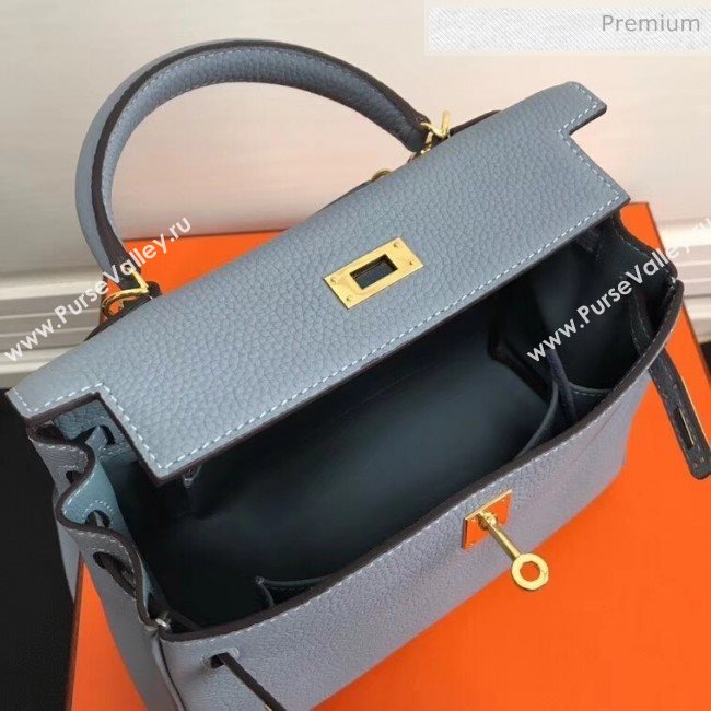 Hermes Kelly 25cm/28cm/32cm Togo Leather Bag Light Blue（Gold Hardware) (FL-8111354)