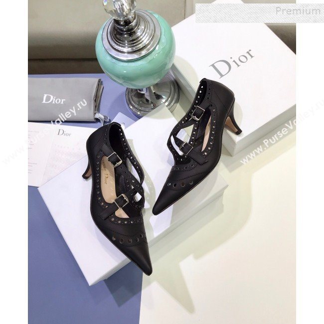 Dior Teddy-D Cross Straps Pump in Brushed and Perforated Leather Black 2020 (JINC-9120602)
