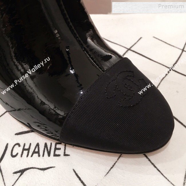 Chanel Patent Leather Logo Heel Zipped Short Boots Black 2020 (KL-9120608)