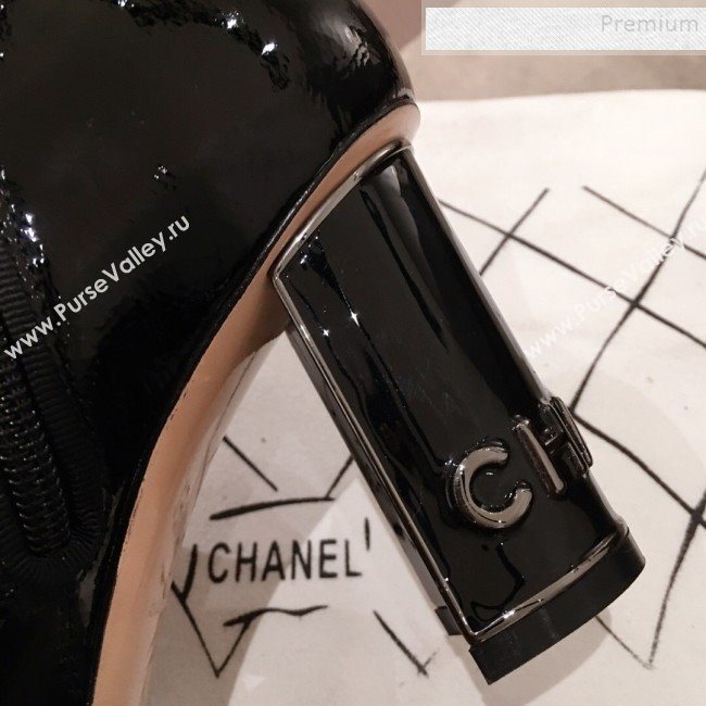 Chanel Patent Leather Logo Heel Zipped Short Boots Black 2020 (KL-9120608)