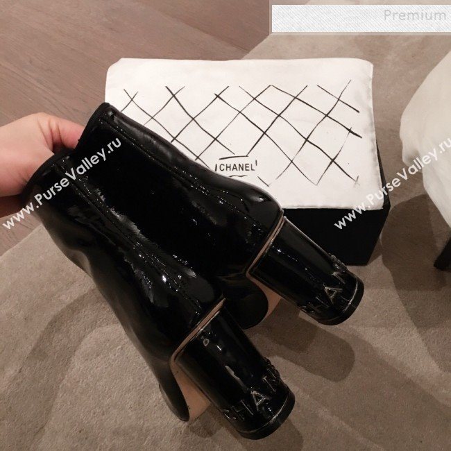 Chanel Patent Leather Logo Heel Zipped Short Boots Black 2020 (KL-9120608)