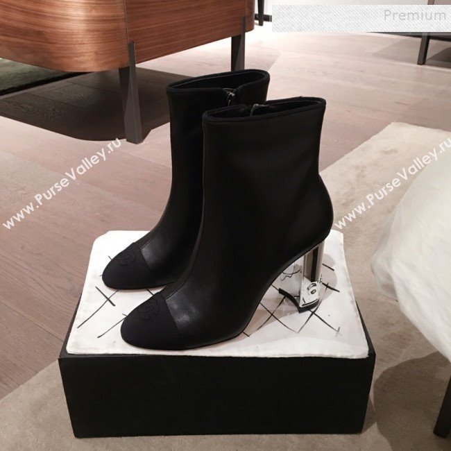 Chanel Lambskin Logo Heel Zipped Short Boots Black 2020 (KL-9120607)