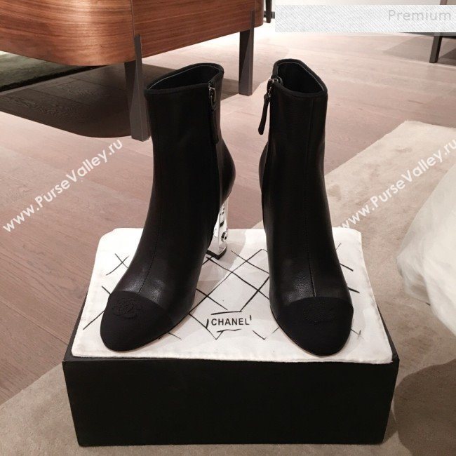 Chanel Lambskin Logo Heel Zipped Short Boots Black 2020 (KL-9120607)