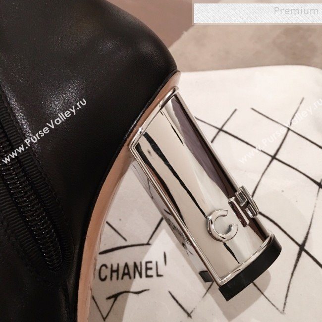 Chanel Lambskin Logo Heel Zipped Short Boots Black 2020 (KL-9120607)