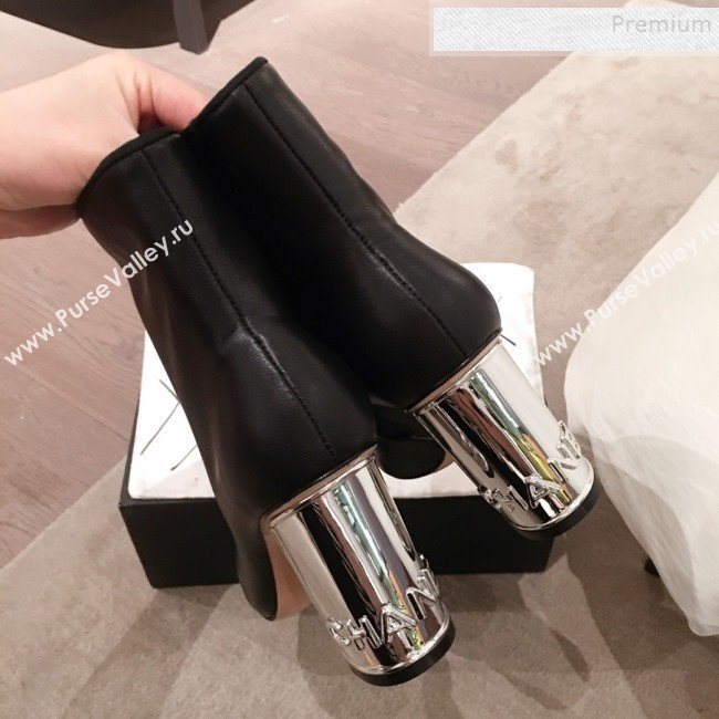 Chanel Lambskin Logo Heel Zipped Short Boots Black 2020 (KL-9120607)