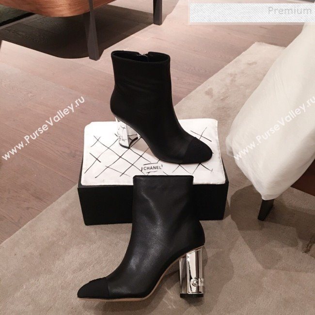 Chanel Lambskin Logo Heel Zipped Short Boots Black 2020 (KL-9120607)