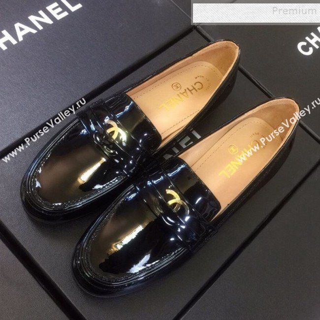 Chanel Patent Calfskin Flat Loafers G35110 Black 2020 (DLY-9120609)