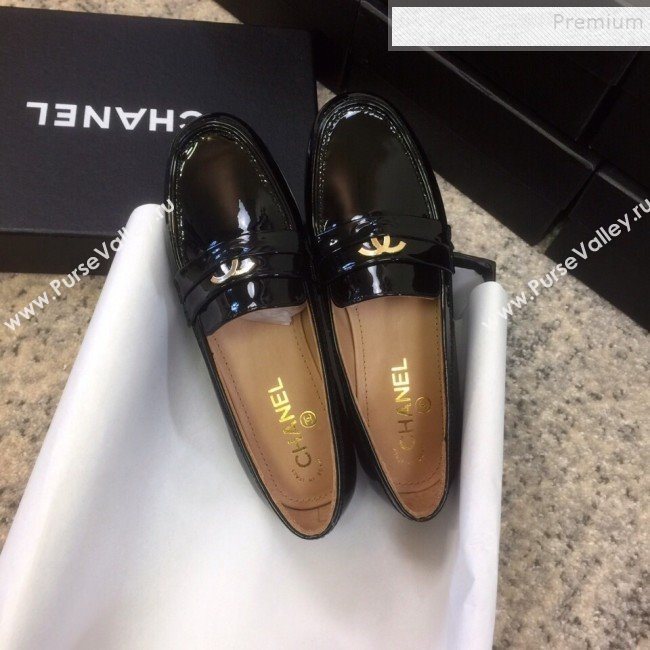 Chanel Patent Calfskin Flat Loafers G35110 Black 2020 (DLY-9120609)