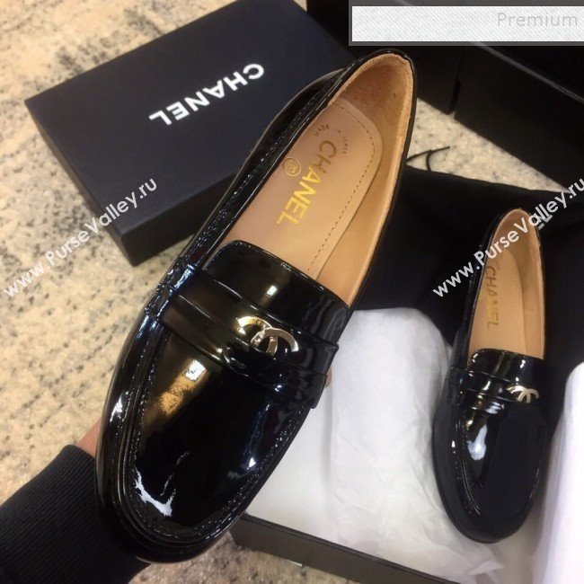 Chanel Patent Calfskin Flat Loafers G35110 Black 2020 (DLY-9120609)