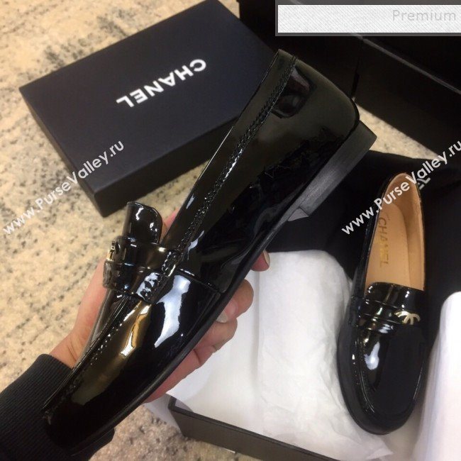 Chanel Patent Calfskin Flat Loafers G35110 Black 2020 (DLY-9120609)