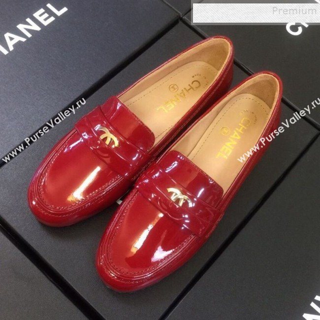 Chanel Patent Calfskin Flat Loafers G35110 Red 2020 (DLY-9120610)