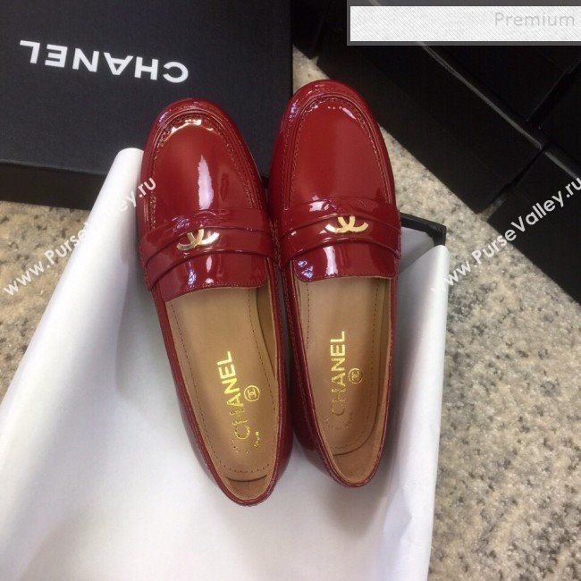 Chanel Patent Calfskin Flat Loafers G35110 Red 2020 (DLY-9120610)