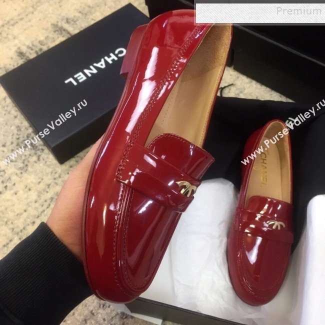 Chanel Patent Calfskin Flat Loafers G35110 Red 2020 (DLY-9120610)