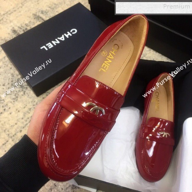 Chanel Patent Calfskin Flat Loafers G35110 Red 2020 (DLY-9120610)