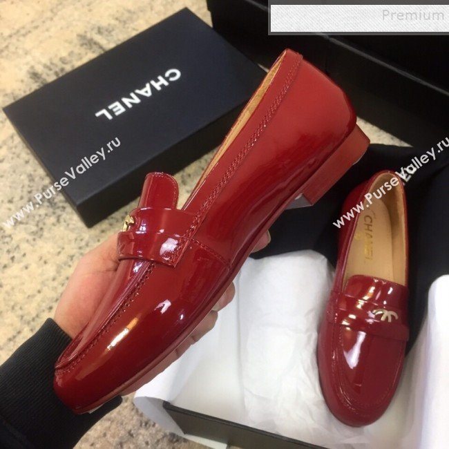 Chanel Patent Calfskin Flat Loafers G35110 Red 2020 (DLY-9120610)