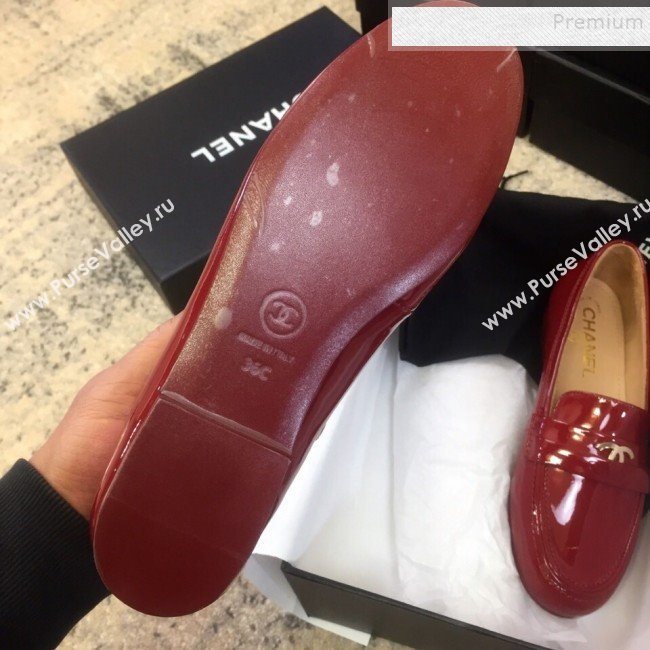 Chanel Patent Calfskin Flat Loafers G35110 Red 2020 (DLY-9120610)