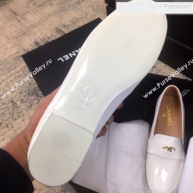 Chanel Patent Calfskin Flat Loafers G35110 White 2020 (DLY-9120611)