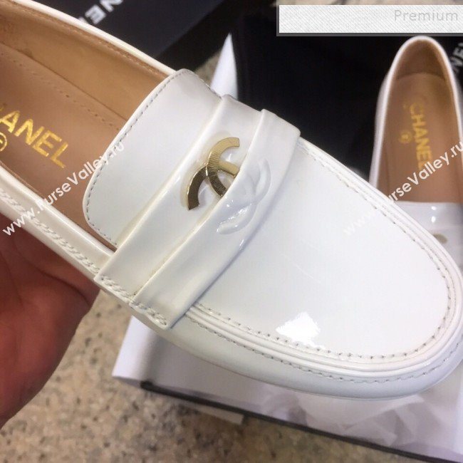 Chanel Patent Calfskin Flat Loafers G35110 White 2020 (DLY-9120611)