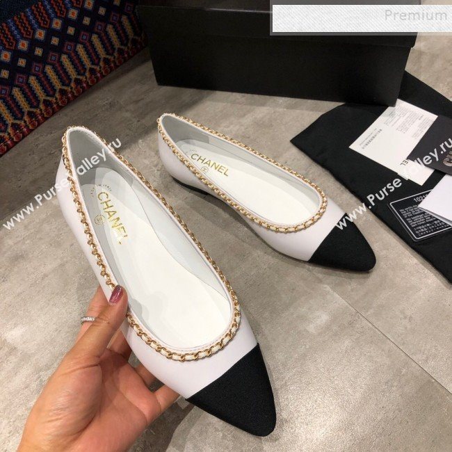 Chanel Calfskin Chain Ballerinas G35389 White 2019 (DLY-9120616)