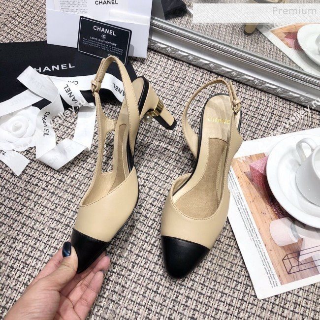 Chanel Pearl Heel Slingback Pumps G34597 Beige 2019 (DLY-9120621)
