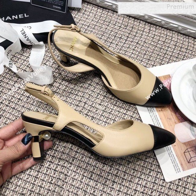 Chanel Pearl Heel Slingback Pumps G34597 Beige 2019 (DLY-9120621)