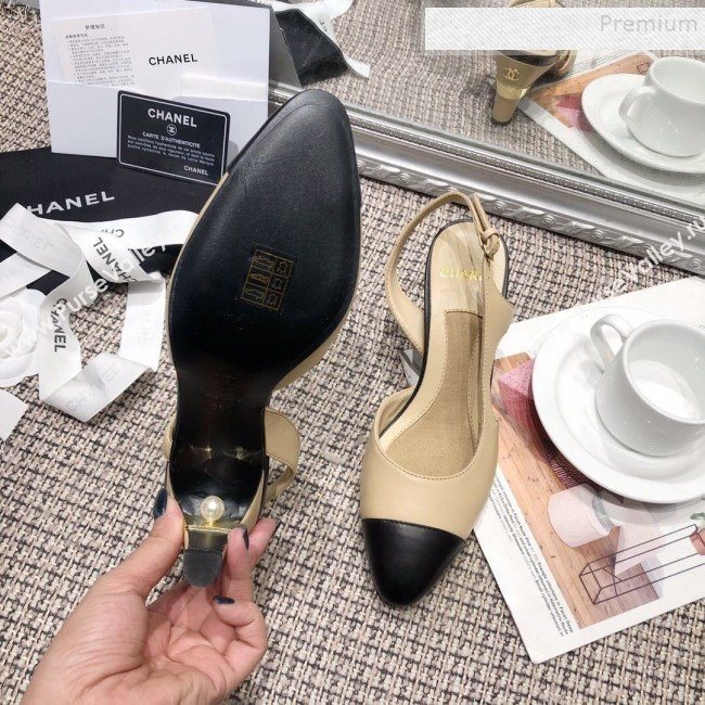 Chanel Pearl Heel Slingback Pumps G34597 Beige 2019 (DLY-9120621)