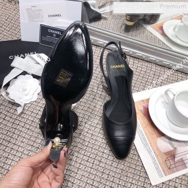 Chanel Pearl Heel Slingback Pumps G34597 Black 2019 (DLY-9120622)