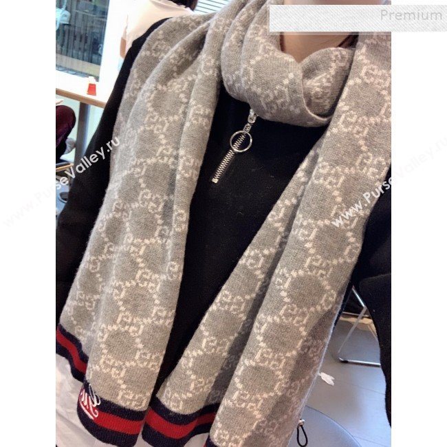 Gucci GG Cashmere Web Scarf 30x190cm Grey 2019 (XMN-9120644)