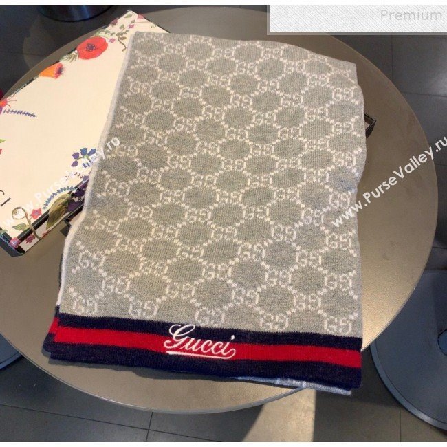 Gucci GG Cashmere Web Scarf 30x190cm Grey 2019 (XMN-9120644)