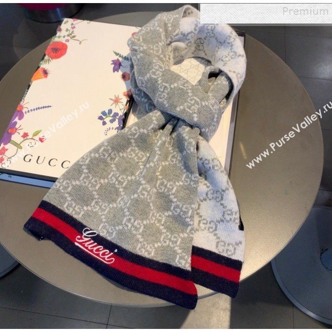 Gucci GG Cashmere Web Scarf 30x190cm Grey 2019 (XMN-9120644)