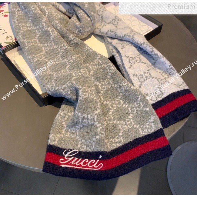 Gucci GG Cashmere Web Scarf 30x190cm Grey 2019 (XMN-9120644)