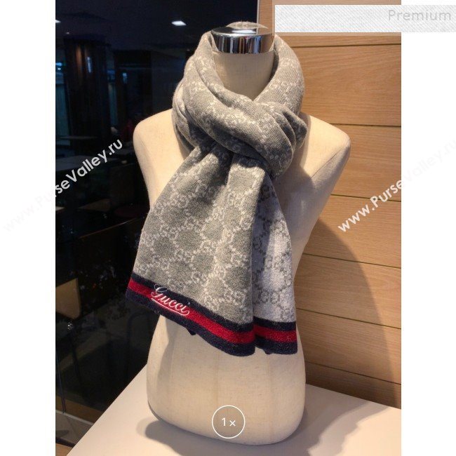 Gucci GG Cashmere Web Scarf 30x190cm Grey 2019 (XMN-9120644)