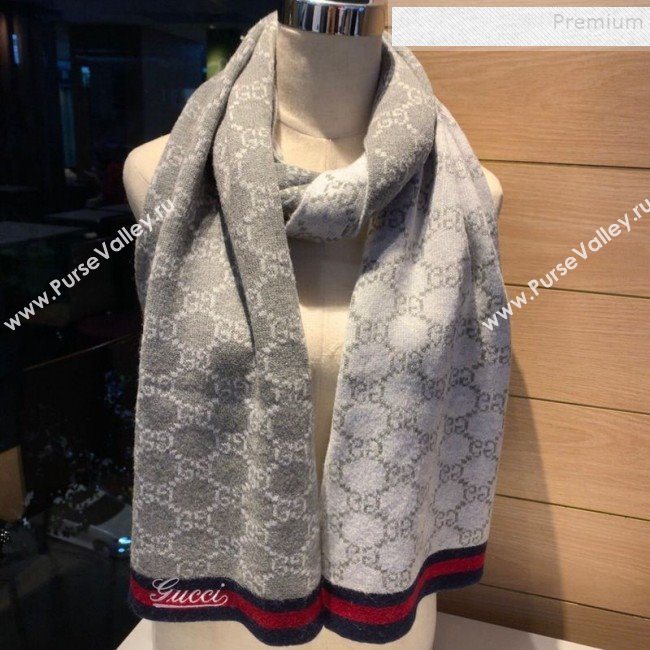 Gucci GG Cashmere Web Scarf 30x190cm Grey 2019 (XMN-9120644)