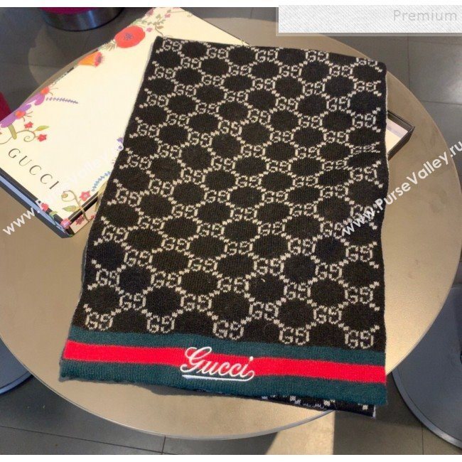 Gucci GG Cashmere Web Scarf 30x190cm Black 2019 (XMN-9120645)