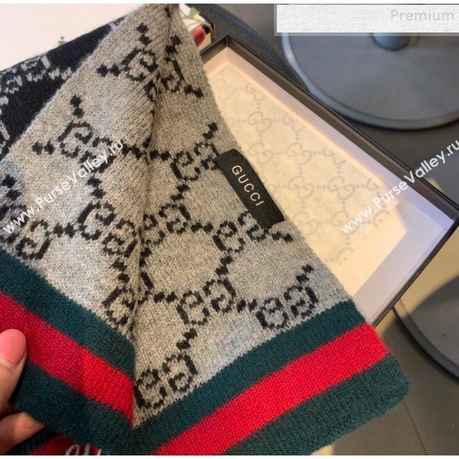 Gucci GG Cashmere Web Scarf 30x190cm Black 2019 (XMN-9120645)