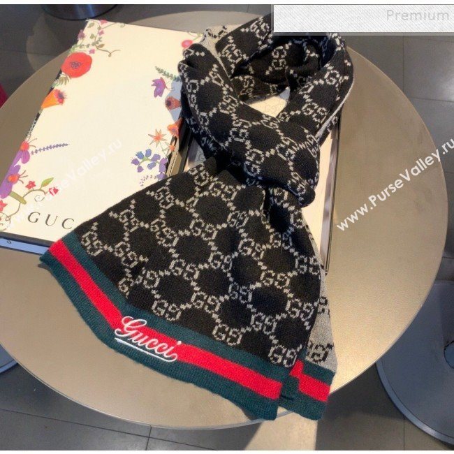 Gucci GG Cashmere Web Scarf 30x190cm Black 2019 (XMN-9120645)