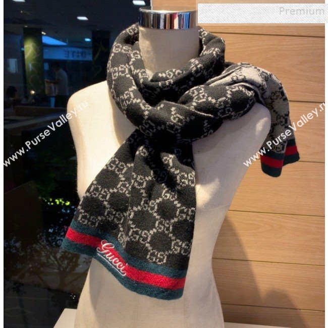 Gucci GG Cashmere Web Scarf 30x190cm Black 2019 (XMN-9120645)