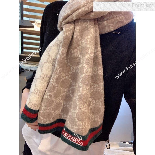 Gucci GG Cashmere Web Scarf 30x190cm Beige 2019 (XMN-9120646)